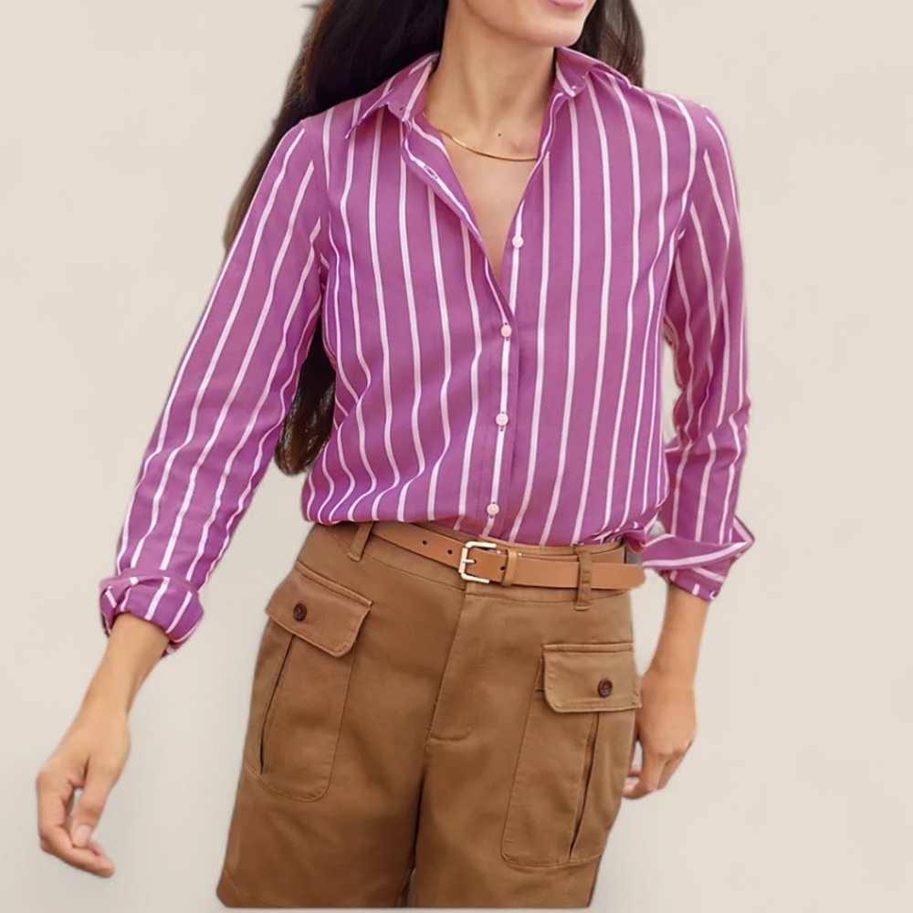Lands' End Women's Black and White Checkered Button Down Shirt